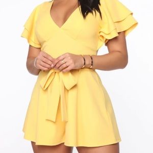 Yellow Ruffle Sleeve Tie Romper